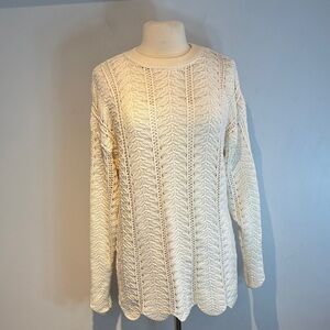 Cotton roads cream wide knit pullover sweater size Small